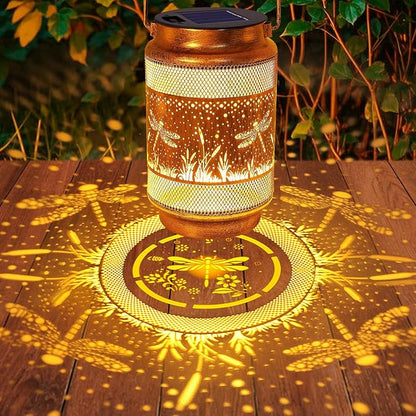 Dragonfly Solar Lanterns Outdoor Waterproof with Shepherd Hook, Gifts for Women Mom Grandma Birthday, Metal Solar Hanging Lights Garden Decor for Outside Yard Patio Pathway Backyard Porch