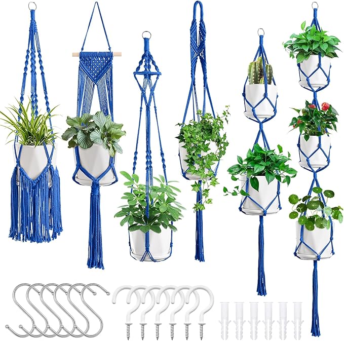 SFENNGPET Macrame Plant Hangers, 6Pack Hanging Planters for Indoor Plants w/ 6 Set Hangers Kit Handmade Macromay Plant Hangers Indoor Flower Pots Holder Stand for Boho Home Décor (POTS NOT Included)