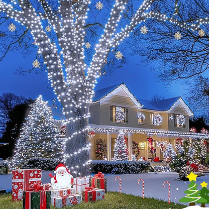 JMEXSUSS 600 LED Solar Christmas Lights, 206.7ft Solar String Lights, White | Christmas Lights Outdoor Waterproof, 8 Modes White Solar Lights for Yard Patio Tree Garden Wedding Party Christmas Decor
