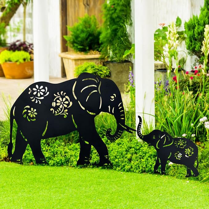TIGGSY Elephant Metal Decorative Garden Stakes Elephant Gifts for Women/Men Elephant Lovers Gifts Silhouette Statues for Yard Art, Outside, Patio, Outdoor Decor, Garden Decorations, Lawn Ornament