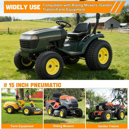 Yesker (1-Pack)15x6.00-6 Pneumatic Lawn Mower Tire and Wheel with 3/4" Bearing Bore, 15x6-6nhs Rubber Riding Lawnmower Tires with 3" Center Hub