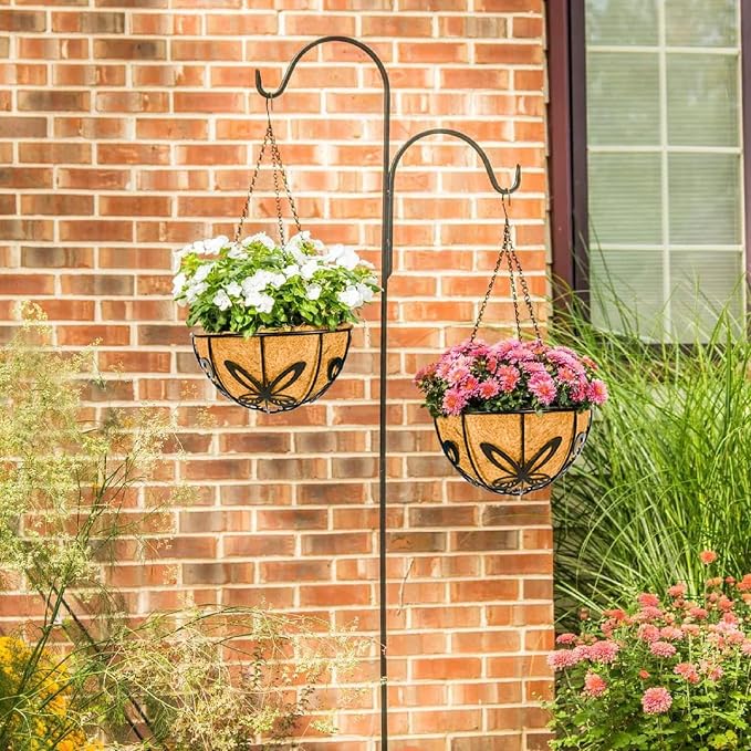 Kingbuy Metal Hanging Basket for Plant Planter with Coconut Fiber Liner Chain Wire Holder 12 Inch Flower Pot Indoor Outdoor Patio Lawn Garden Decor, Butterfly Pattern, 2 Pack