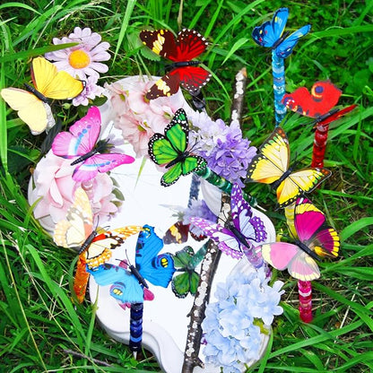 145 PCS Beaded Garden Stakes Kit, DIY Fairy Wand Garden Stake Beads Kits with Assortment Large Hole Beads 4 Crystal Stopper Top 2 Colored Butterfly Tops and Threaded Rods for Outdoor Indoor Decor
