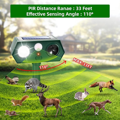 2026 Upgraded Solar Ultrasonic Animal Repellent Deer Repellent Devices with Motion Sensor & Flashing Light Cat Repellent Outdoor to Keep Squirrel Raccoon Rabbit Away from Yard Garden 2 Pack