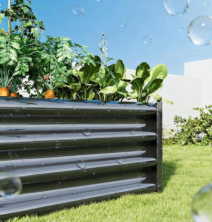 Metal Galvanized Raised Garden Bed Kit, 4 x 2 x 1 ft Galvanized Steel Raised Garden Planter Box Outdoor with Open Base for Growing Vegetables/Flowers/Herbs/Fruits/Succulents, Rectangle, Black