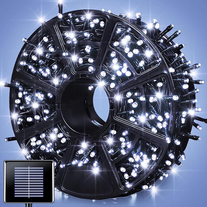 JMEXSUSS 600 LED Solar Christmas Lights, 206.7ft Solar String Lights, White | Christmas Lights Outdoor Waterproof, 8 Modes White Solar Lights for Yard Patio Tree Garden Wedding Party Christmas Decor