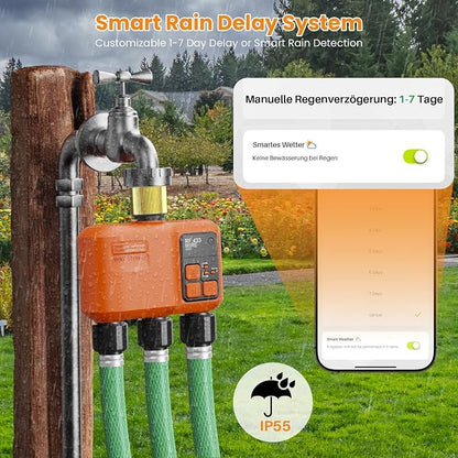 Smart WiFi Sprinkler Timer 3 Zone,WiFi Water Timer for Garden Hose with 984 FT Range,APP & Remote Control,Alexa & Google Voice Compatible,Rain Delay, Manual Mode Sprinkler System