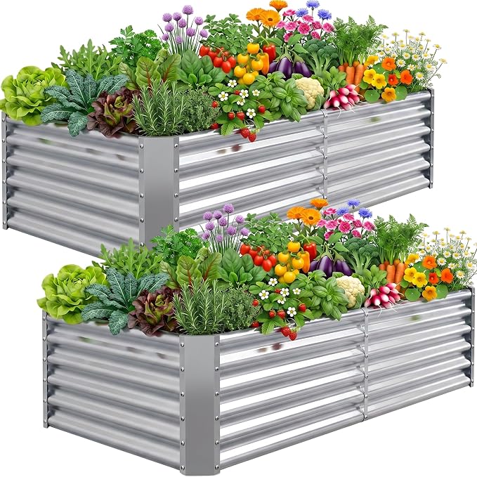 AHEONLAR 6x3x1.5ft Galvanized Raised Garden Bed Outdoor, Rectangle Metal Planter Box for Vegetables, Flowers, Herbs and Plants, Durable Garden Bed with Easy Assembly, Silver