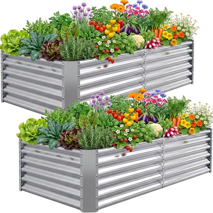 AHEONLAR 6x3x1.5ft Galvanized Raised Garden Bed Outdoor, Rectangle Metal Planter Box for Vegetables, Flowers, Herbs and Plants, Durable Garden Bed with Easy Assembly, Silver