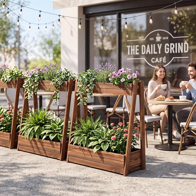 36" 2-Tier Freestanding Elevated Wooden Raised Garden Bed | Tiered fir wood planter with 23" vertical space, drainage holes, liner, and no-bend height for herbs, veggies, or flowers