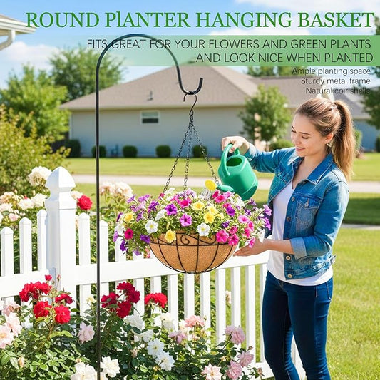Hanging Planters for Outdoor Plants 4 Pack 14 inch Metal Hanging Flower Basket with Coco Coir Liner Wire Plant Holder Watering Flower Baskets Pot Hanger Garden Decoration for Indoor Outdoor(HBL)