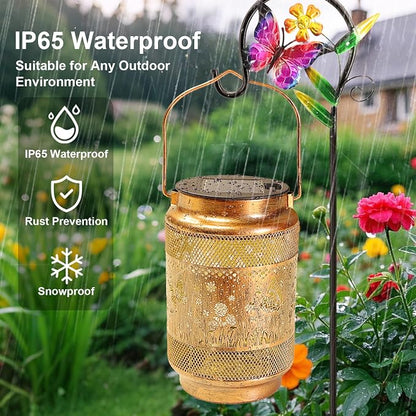 Butterfly Solar Lanterns Outdoor Waterproof with Shepherd Hook, Gifts for Birthday Women Mom Grandma, Metal Solar Hanging Lights Garden Decor for Outside Yard Patio Pathway Backyard Porch