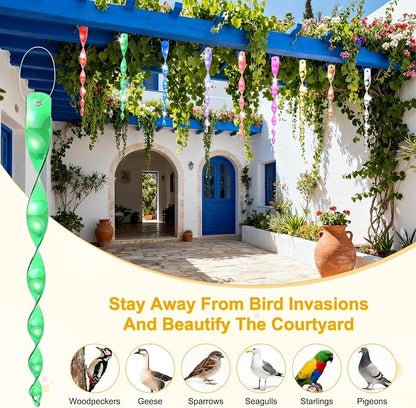 M METERXITY 16-Pack Bird Reflective Rods 11.5 Inch Spiral Bird Scare Rods Hanging Birds Deterrent Device for Yard/Patio/Garden/Farm/Decoration [Green]