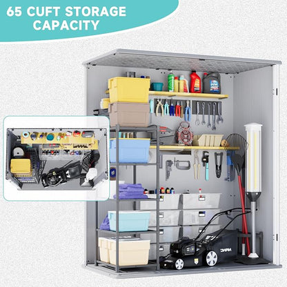 Greesum 5X3FT Plastic Storage Shed with Floor, Resin Outdoor Storaged Shed with Lockable Door, Easy Assembly All-Weather Tool Sheds for Yard, Patio, Garden, Light Gray (4.7×2.5FT)