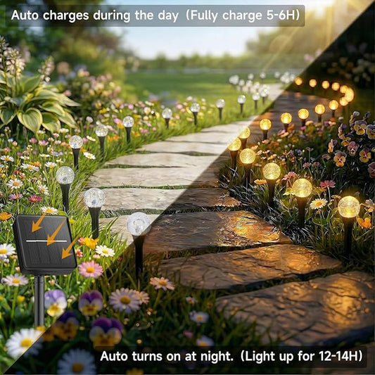 SyouHome Solar Garden Lights Outdoor, 60 LEDs 43FT Solar Pathway Lights | 2 Pack/8 Lighting Modes/Waterproof Garden Decor for Yard Patio Walkway Driveway Pathway (Warm White)