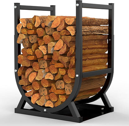 Firewood Rack, Outdoor/Indoor Firewood Adjustable Height Storage, Thickened Metal Fireplace Log Rack, Adjustable Height 18.39''-23.03'', Black