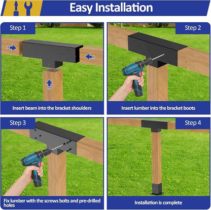 JEXALINE Pergola Kit for 4"x4" Lumber, Heavy Duty Pergola Brackets with 3-Way T-Shape Brackets, DIY Gazebo Kit for Outdoor Patio Backyard Garden, Fits Actual 3.6" x 3.6" Wood