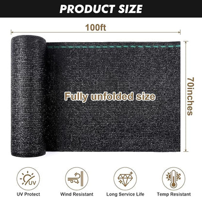 Artpuch 70% Black Garden Shade Cloth Roll for Plants, Sun Shade Cover Fabric Roll with UV Block Shades Netting Mesh Privacy Fence Screen for Greenhouse, Backyard, Patio, 5'10" x 100 FT