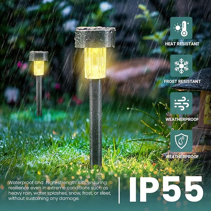 GIGALUMI 24 Pack Solar Lights Outdoor Waterproof,Stainless Steel LED Solar Garden Lights, Solar Pathway Lights Outdoor, Outdoor Solar Lights for Yard, Patio, Lawn and Landscape(Warm White)