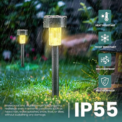 GIGALUMI 24 Pack Solar Lights Outdoor Waterproof,Stainless Steel LED Solar Garden Lights, Solar Pathway Lights Outdoor, Outdoor Solar Lights for Yard, Patio, Lawn and Landscape(Warm White)