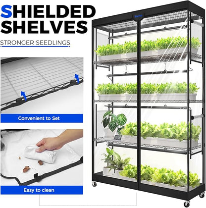 Barrina LP1200 Indoor Greenhouse with Grow Light, 5-Tier, 200W TX-S50 3.2FT 5000K, Full Spectrum Plant Shelf with Tent Timer & Thermometer for Seed Starting, 47.2 x 13.8 x 70.9IN