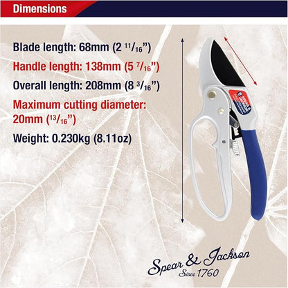 Spear & Jackson Razorsharp Ratchet Anvil Pruners, Heavy-Duty Garden Shears for Cutting Thick Branches with Ratchet Mechanism