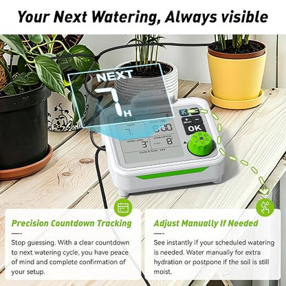 RAINPOINT Large Display Automatic Plant Waterer Indoor for Pot Plant,Cycle & Soak Mode Vacation Self Watering Drip Irrigation System Device Kit Herb Garden Greenhouse Grow Tent Water 10-15 Plants