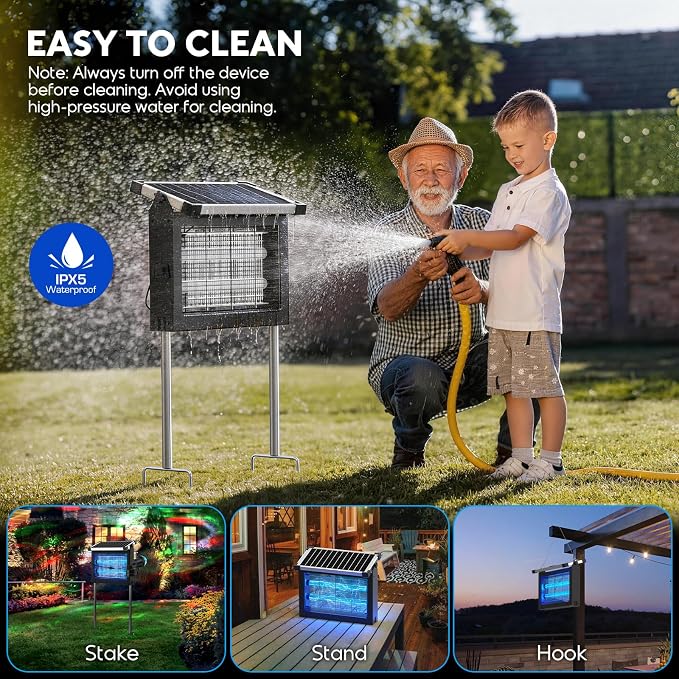 Solar Bug Zapper Outdoor with Projector Lights, Waterproof Mosquito Zapper, 4500V Electric Bug Zapper Indoor with Smart Light Sensor, Mosquito Trap Fly Zapper for Patio Backyard Kitchen RV Camping