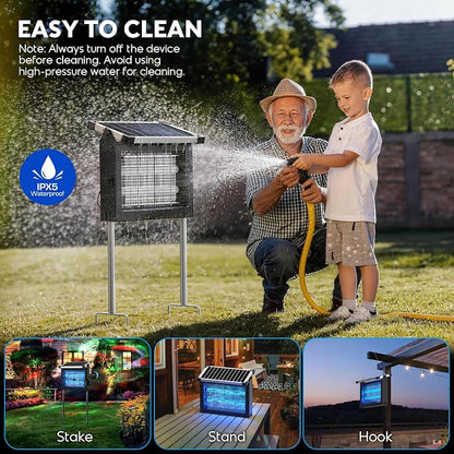 Solar Bug Zapper Outdoor with Projector Lights, Waterproof Mosquito Zapper, 4500V Electric Bug Zapper Indoor with Smart Light Sensor, Mosquito Trap Fly Zapper for Patio Backyard Kitchen RV Camping