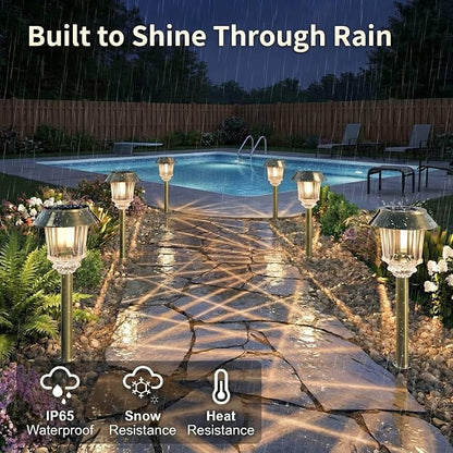 XMCOSY+ Solar Pathway Lights Outdoor - 4 Pack Auto On/Off 10-40 LM Dimmable Waterproof Outdoor Solar Lights for Yard Pathway Garden Driveway Walkway (Bronze)