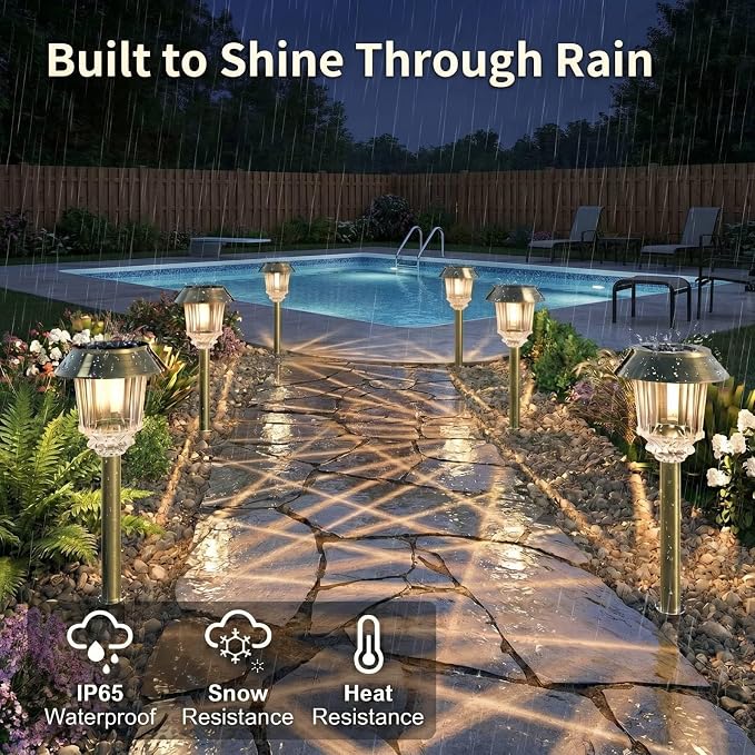 XMCOSY+ Solar Pathway Lights Waterproof - 6 Pack Solar Lights Outdoor, 10-40 LM Dimmable Outdoor Solar Light for Yard Pathway Garden Driveway Walkway (Bronze)