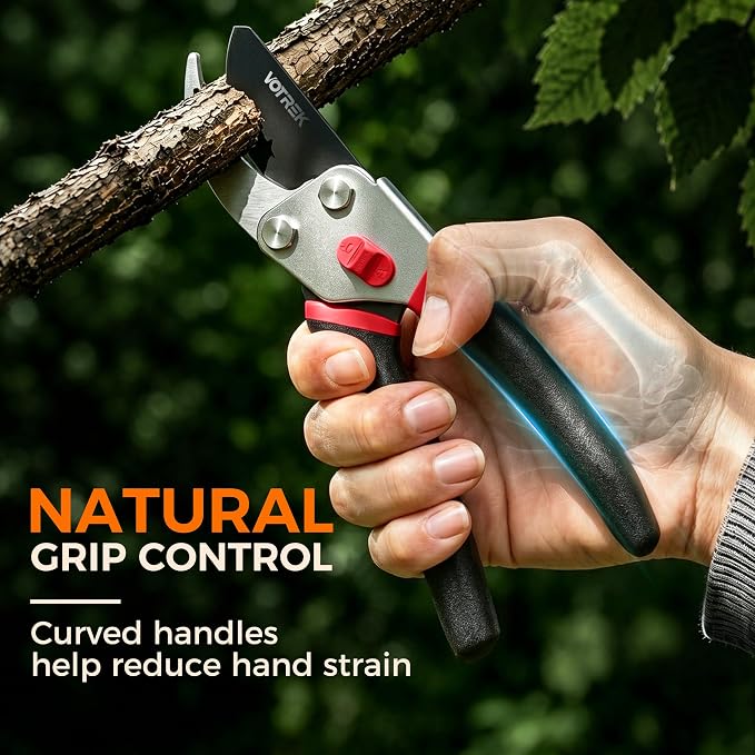 VOTREK® 8.5” Pruning Shears, Professional Garden Pruner with Jam-Proof Spring & Ever-Sharp SK5 Blade, Ergonomic Bypass Clippers for Rose, Tree Trimming, Heavy Duty Bonsai Scissor for Weak Hand