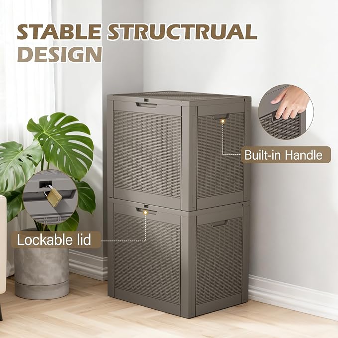 Outdoor Storage Box, 30 Gallon Deck Box with Lockable Lid, Waterproof Resin Storage Bin for Patio Furniture, Garden Tools, Cushions, Grey