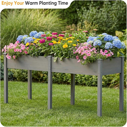 NEWBULIG Raised Garden Bed Wood 72x23x30in, Elevated Wood Planter Box Stand with Legs for Outdoors Balcony Backyard, Raised Garden Bed for Planting Herbs Flowers Vegetables, Grey