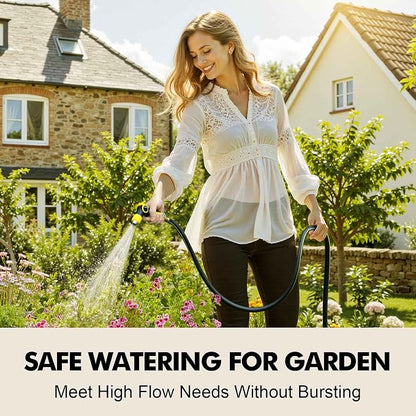 Lightweight Rubber Garden Hose 15ft, 5/8" Hybrid Rubber Hose with Solid Brass Fitting, Water Hose Pipe for Outdoor, Cleaning & Washing