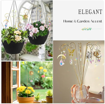 6PCS Small Trellis with Crystal Sun Catchers for Mini Potted Plants Gifts | Sun & Moon Styles,13.5'' Fairy Garden Plant Stakes Suncatchers,Indoor Plant Accessories Decor,Gift for Gardening Enthusiasts