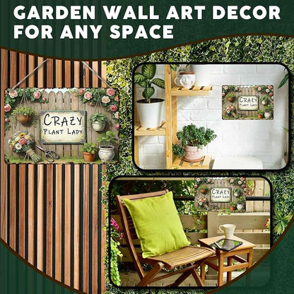 PEACHGARDEN Garden Signs Gardening Wall Decor For Woman Gift Crazy Plant Lady Metal Sign Wall Art Decor For Garden Yard Patio Plant Room Greenhouse 8x12 inch