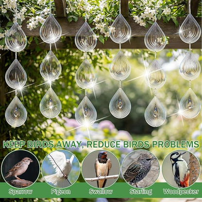 24 pcs Stainless Steel Bird Deterrents for Outside 3D Wind Spinners Outdoor Decor Reflective Bird Scare Discs Devices Deterrents Shiny Metal Reflectors Decor to Keep Woodpeckers Away(Teardrop)