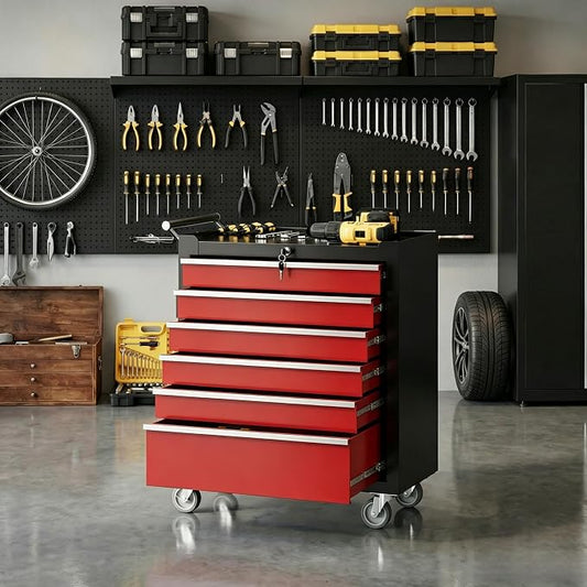 IDEALHOUSE Rolling Tool Chest, 6 Drawers Tool Storage Cabinet, Toolbox with Wheels, Portable Tool Cabinet Organizer with Locking System & Drawer Liners, Tool Storage Cart for Garage, Workshop