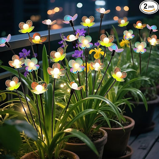 MRHEPHAESTUS Solar Garden Lights, 2 Pack 12 LED Solar Swaying Flower Light, Waterproof Firefly Lights Outdoor Fairy Light for Garden Patio Yard Pathway Flower Bed Decoration