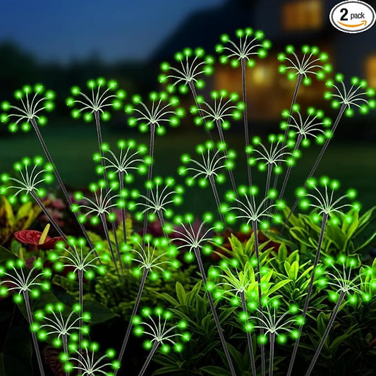 Solar Garden Lights Outdoor, 2 Pack New Upgraded Solar Swaying Starburst Light, Waterproof Fireworks Solar Lights, Yard Patio Pathway Decoration, Green