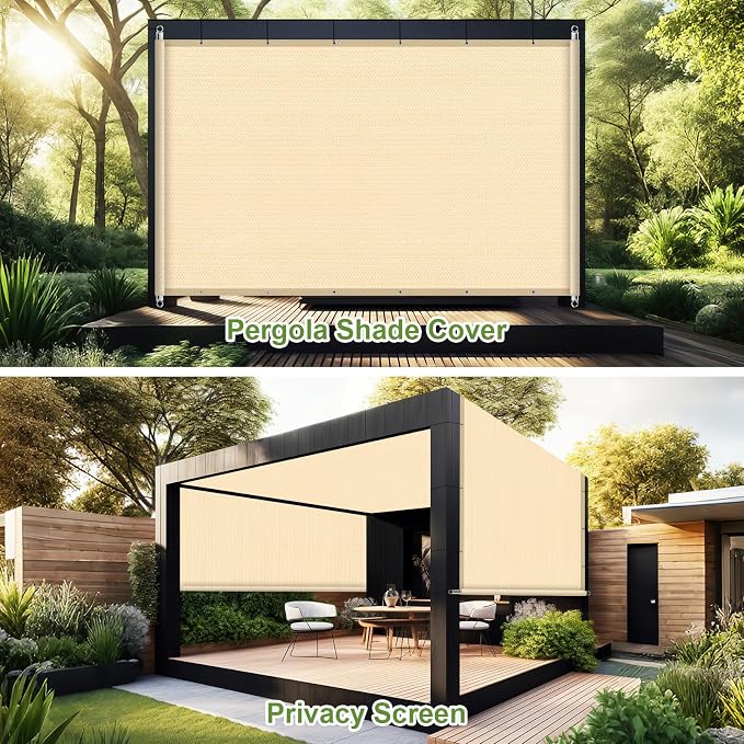 Shade&Beyond 5' W × 15' L Pergola Shade Cover Wheat Pergola Cover Canopy Replacement Shade Cloth for Garden, Patio, Deck, Porch with Grommets and Rods(Make Custom Size)