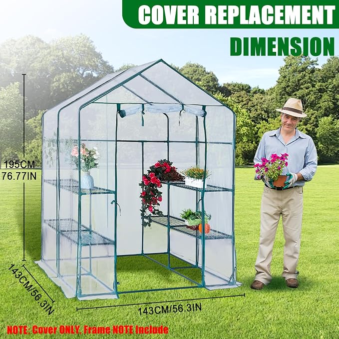 Greenhouse Replacement Cover with Roll-Up Zipper Door, 56×56×76 inch PVC Transparent Greenhouse Cover Protect Outdoor Gardening Plants from Rain Frost，Waterproof and UV Resistant(Frame Not Include)