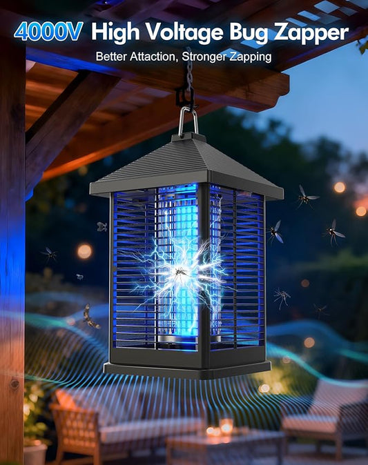 Bug Zapper Indoor & Outdoor with Auto Smart Light Sensor, 4000V Electric Mosquito Zapper, Insect Fly Trapper, Covers 2100 sq ft, IPX4 Waterproof Mosquito Lamp for Patio, Garage, Backyard, Porch