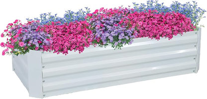 Sunnydaze Galvanized Raised Garden Bed - Outdoor Planter Box for Backyard or Patio - Steel Metal Raised Bed for Gardening Vegetables, Flowers, Herbs - 47 x 23 x 12 in - Ivory White - Rectangle