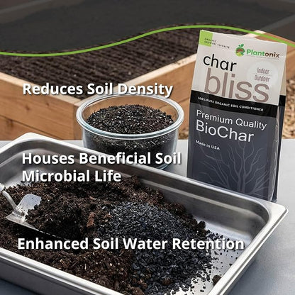 Char Bliss (1 Qt) - Organic Biochar Soil Amendment for Plants & Gardening | OMRI-Listed BioChar Plant Charcoal - Charcoal for Plants, Potting Soil, & Fertilizer - Horticultural Charcoal Alternative