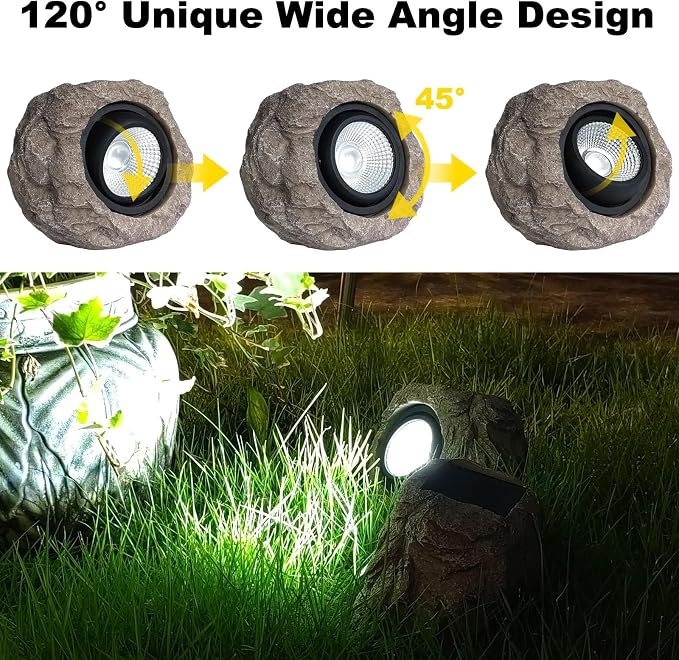 Candieslife Solar Garden Rock Lights Outdoor - IP65 LED Waterproof Solar Spotlight, Solar Powered Landscape Lights Decorative Garden Stone Light for Pathway, Walkway, Yard, Patio (4 Pack)