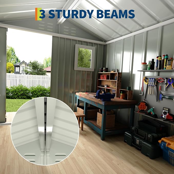 6x4 FT Outdoor Metal Storage Shed with Window – Lockable Doors & Air Vents, Large Garden Tool Shed for Backyard, Patio, Lawn