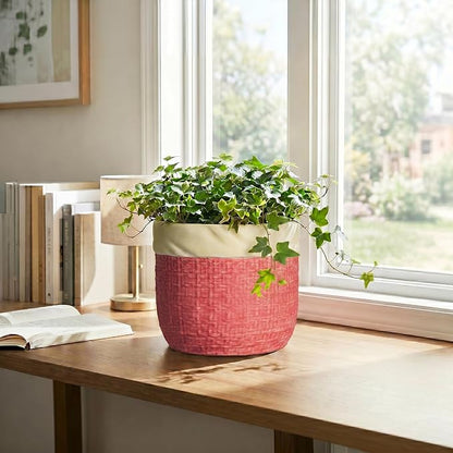 Ceramic Pots for Plants, 8 Inch Planter, Round Plant Pot, Red | Decorative Flower Pots with Drainage Hole, Boho Planter for Indoor Plants, Living Room Decor, Plant Gifts for Women