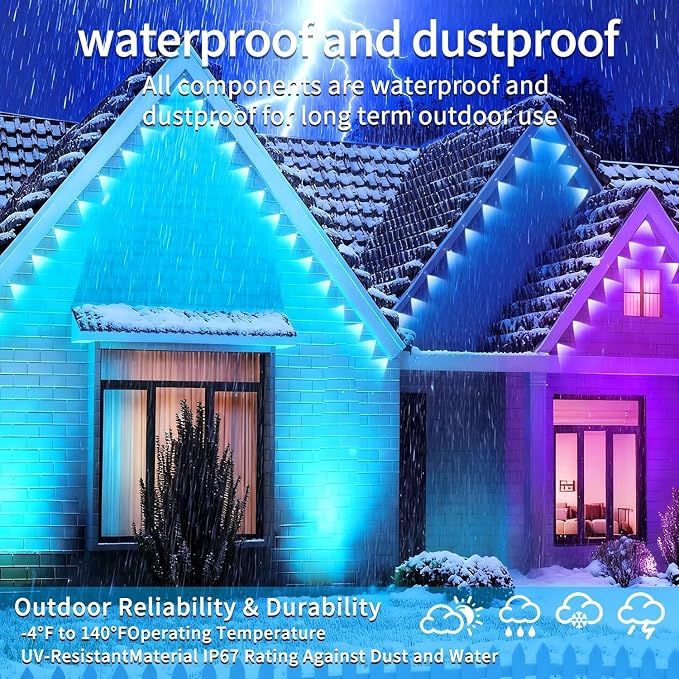 65.6FT Permanent Outdoor RGB Lights,IP67 Waterproof Smart LED Eaves Lights with App/Remote Control,for Christmas and All Holiday Decor,Daily and Accent Lighting,House Roof and Garden Lighting